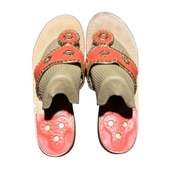 Orange and Metallic Gold Original Jacks Flat Sandals - Picture 6 of 8